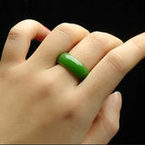 Natural Green Hetian Jade Ring Chinese Jadeite Amulet Charm Jewelry Hand Carved