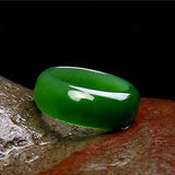 Natural Green Hetian Jade Ring Chinese Jadeite Amulet Charm Jewelry Hand Carved