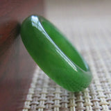 Natural Green Hetian Jade Ring Chinese Jadeite Amulet Charm Jewelry Hand Carved
