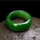 Natural Green Hetian Jade Ring Chinese Jadeite Amulet Charm Jewelry Hand Carved