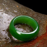 Natural Green Hetian Jade Ring Chinese Jadeite Amulet Charm Jewelry Hand Carved