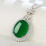 Green Hetian Jade Round Pendant 925 Silver Necklace Chinese Amulet Charm