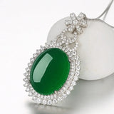 Green Hetian Jade Round Pendant 925 Silver Necklace Chinese Amulet Charm