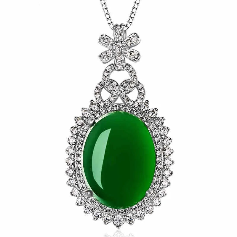 Green Hetian Jade Round Pendant 925 Silver Necklace Chinese Amulet Charm