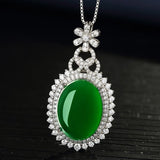 Green Hetian Jade Round Pendant 925 Silver Necklace Chinese Amulet Charm