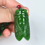Green Hetian Jade Stone Cicada Pendant Necklace Jadeite Jewelry