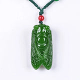 Green Hetian Jade Stone Cicada Pendant Necklace Jadeite Jewelry