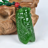 Green Hetian Jade Stone Cicada Pendant Necklace Jadeite Jewelry
