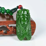 Green Hetian Jade Stone Cicada Pendant Necklace Jadeite Jewelry