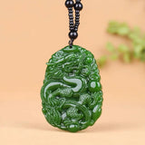 Green Hetian Jade Dragon pixiu Pendant Necklace Chinese Jadeite Jewelry