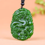 Green Hetian Jade Dragon pixiu Pendant Necklace Chinese Jadeite Jewelry