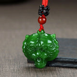 Green Hetian Jade Tiger Head Pendant Necklace Chinese Jadeite Jewelry