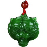 Green Hetian Jade Tiger Head Pendant Necklace Chinese Jadeite Jewelry
