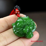 Green Hetian Jade Tiger Head Pendant Necklace Chinese Jadeite Jewelry