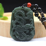 Green Hetian Nephrite Jade Dragon Zodiac Pendant Necklace