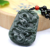 Green Hetian Nephrite Jade Dragon Zodiac Pendant Necklace