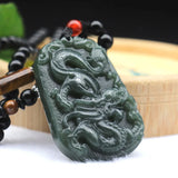 Green Hetian Nephrite Jade Dragon Zodiac Pendant Necklace
