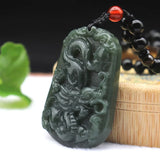 Green Hetian Nephrite Jade Dragon Zodiac Pendant Necklace
