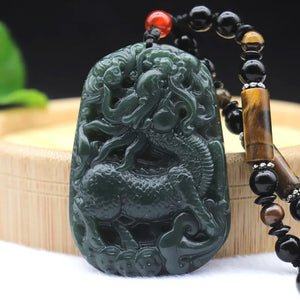 Green Hetian Nephrite Jade Kylin Unicorn Pendant Necklace