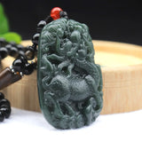 Green Hetian Nephrite Jade Kylin Unicorn Pendant Necklace