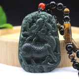 Green Hetian Nephrite Jade Kylin Unicorn Pendant Necklace