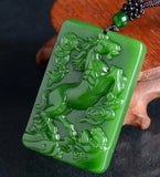 Green Horse Jade Statue Necklace Hand-Carved Women Charm Pendants Men Jewelry