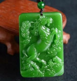 Green Horse Jade Statue Necklace Hand-Carved Women Charm Pendants Men Jewelry