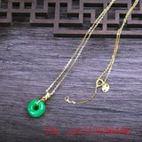 Green Jade 13mm Beads Pendant Necklace Charm Hand-Carved Luck Amulet