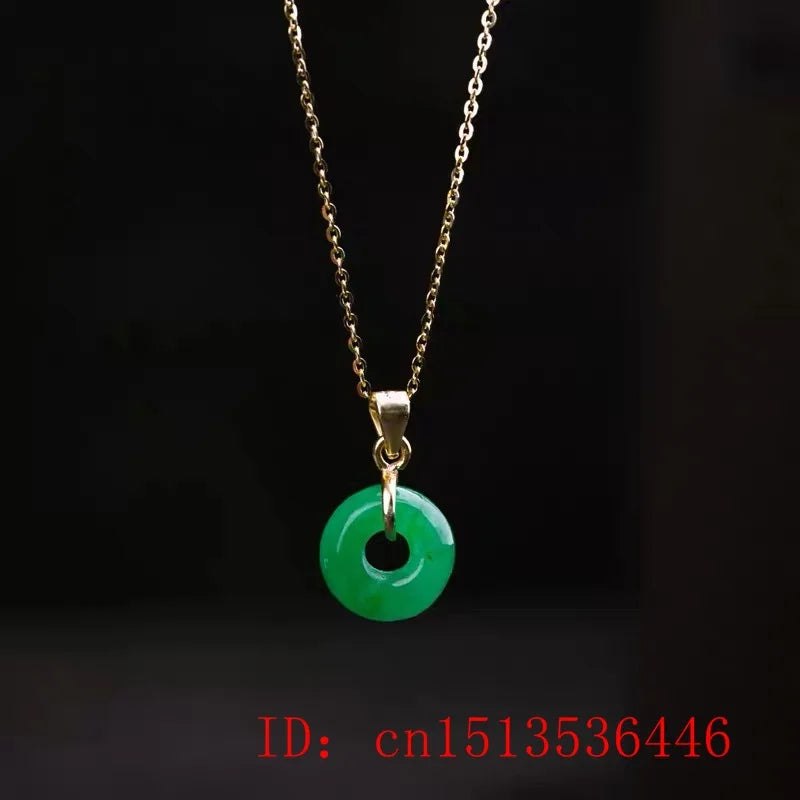 Green Jade 13mm Beads Pendant Necklace Charm Hand-Carved Luck Amulet