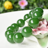 Green Jade 18mm Beads Bracelet Chinese Hand-Carved Charm Jewelry