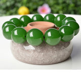 Green Jade 18mm Beads Bracelet Chinese Hand-Carved Charm Jewelry
