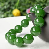 Green Jade 18mm Beads Bracelet Chinese Hand-Carved Charm Jewelry