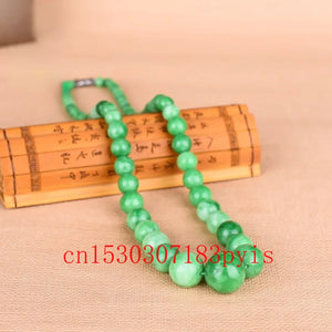 Green Jade Beads Necklace 6-14mm Chinese Emerald Charm Jewelry