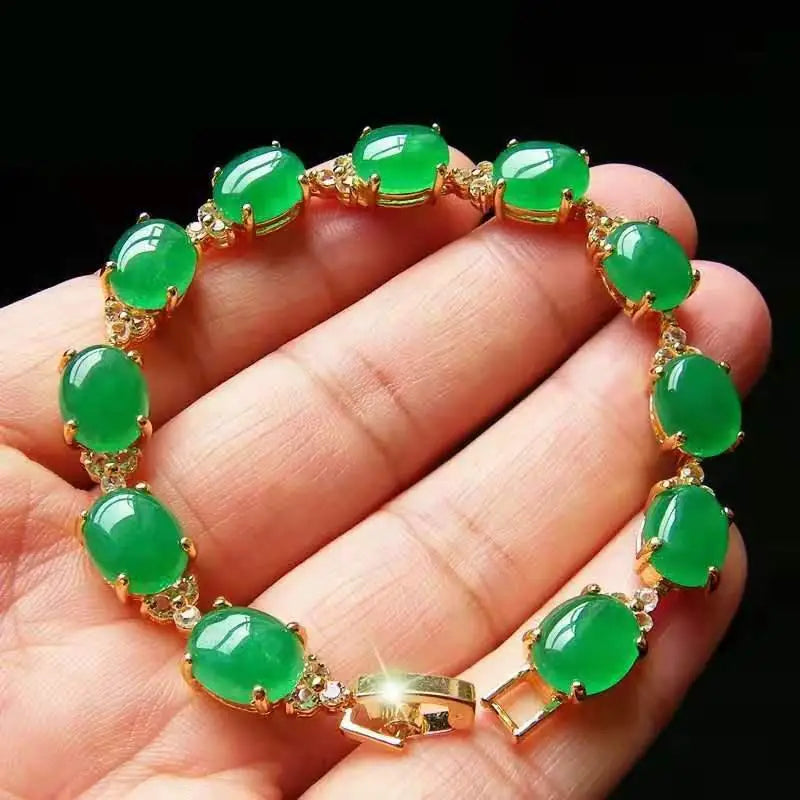 Green Jade Silver Bracelet Women Chrysoprase Fine Jewelry Bangle