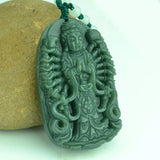 Natural Green Jade Avalokitesvara Pendant Necklace Jewelry