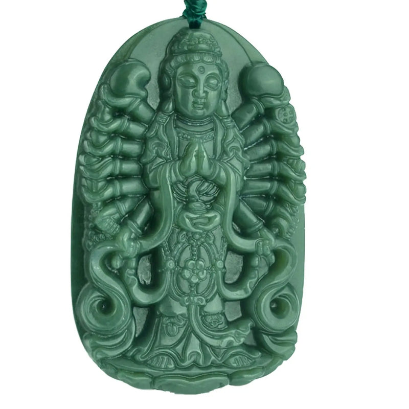 Natural Green Jade Avalokitesvara Pendant Necklace Jewelry