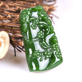 Green Jade Bamboo Pendant Necklace Chinese Hand-Carved Charm Jewelry
