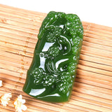 Green Jade Bamboo Pendant Necklace Chinese Hand-Carved Charm Jewelry