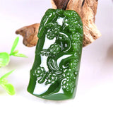 Green Jade Bamboo Pendant Necklace Chinese Hand-Carved Charm Jewelry