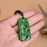 Green Jade Bamboo Plum Pendant Necklace Chinese Charm Amulet