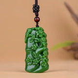 Green Jade Bamboo Plum Pendant Necklace Chinese Charm Amulet