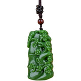 Green Jade Bamboo Plum Pendant Necklace Chinese Charm Amulet