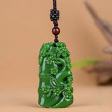 Green Jade Bamboo Plum Pendant Necklace Chinese Charm Amulet