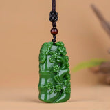 Green Jade Bamboo Plum Pendant Necklace Chinese Charm Amulet