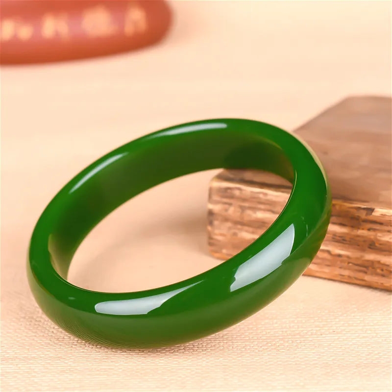Green Jade Bangle Bracelet Hand-Carved Jewelry Men Women