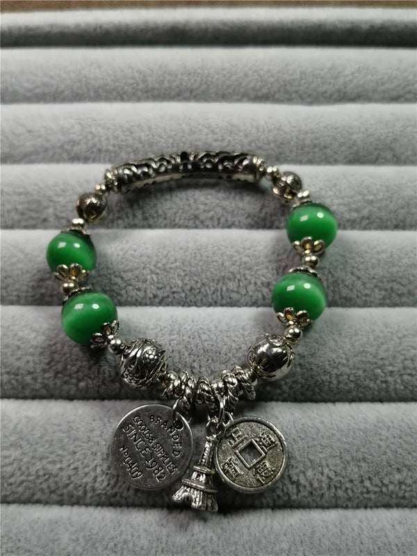 Green Jade Bangle Bracelet Women Silver 925 Jewelry Round Classic Plata