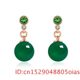 Green Jade Bead Earrings Silver Chalcedony Amulet Jewelry Women