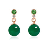 Green Jade Bead Earrings Silver Chalcedony Amulet Jewelry Women