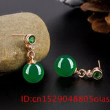 Green Jade Bead Earrings Silver Chalcedony Amulet Jewelry Women