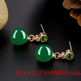 Green Jade Bead Earrings Silver Chalcedony Amulet Jewelry Women